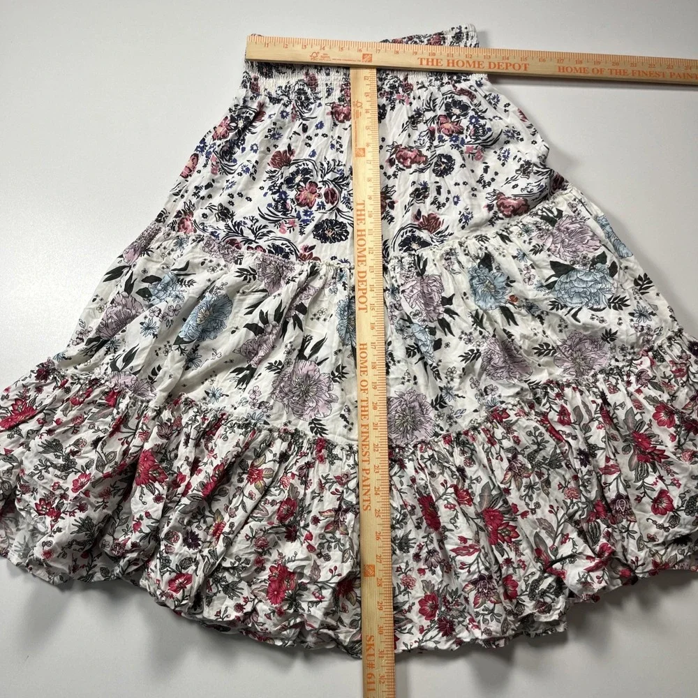 Premise Tiered Floral Midi Skirt Sz S Smocked Waist Boho 100% Rayon Fit & Flair‎